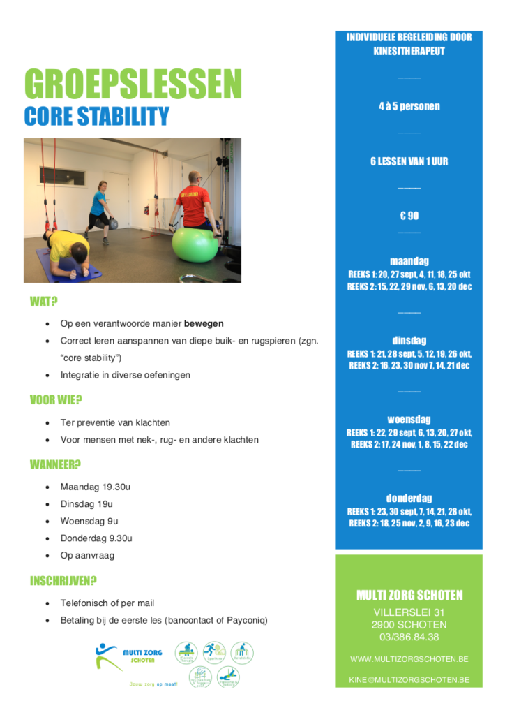 Groepslessen Schoten, core stability
